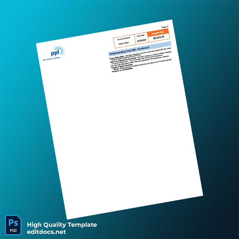 United States PPL Electric Utilities Editable Utility Bill Template in Word and PDF formats page 3