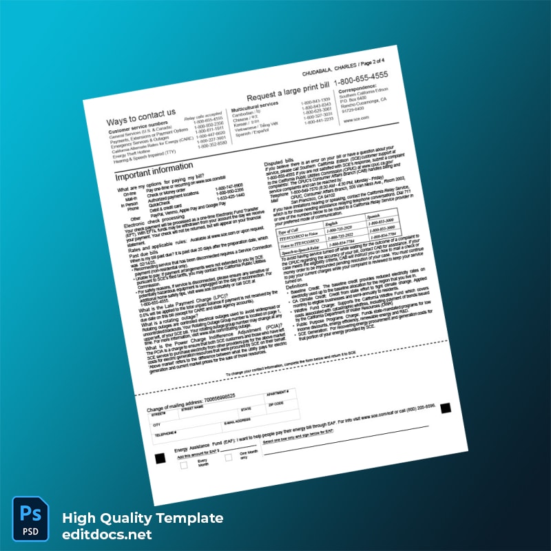 United States SCE Editable Utility Bill Template in Word and PDF formats page 2