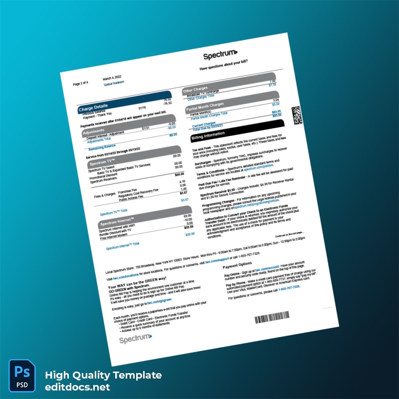 United States Spectrum Editable Bank Statement Template in Word and PDF formats page 2