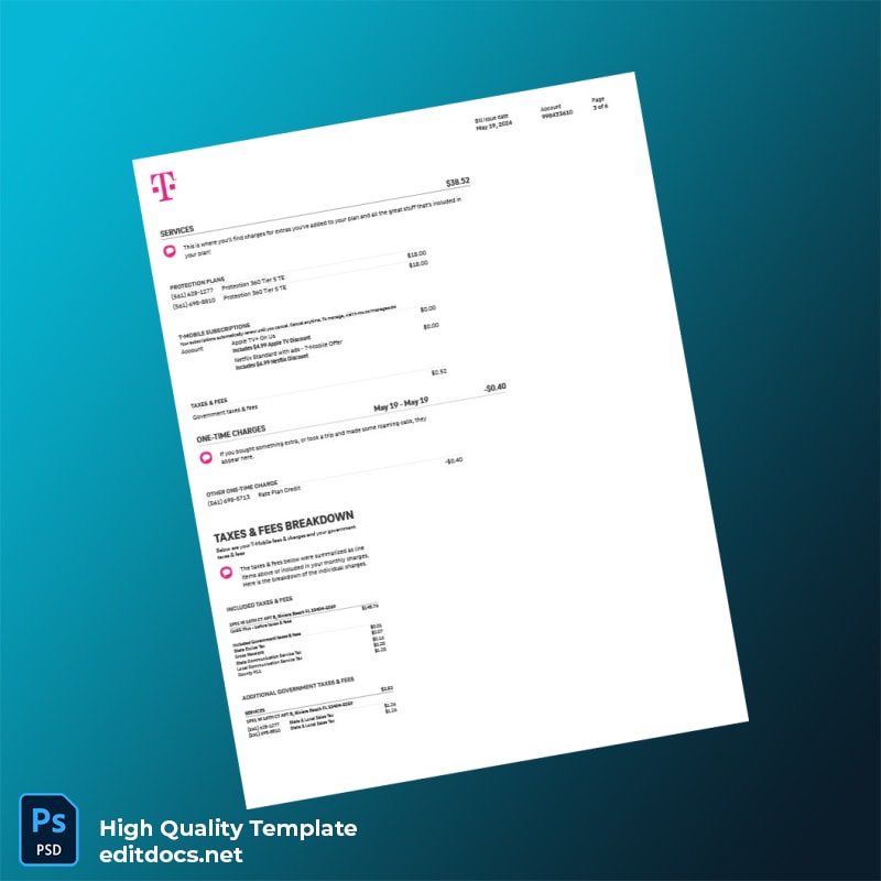 United States T-Mobile US Editable Summary Bill Template in Word and PDF formats page 3