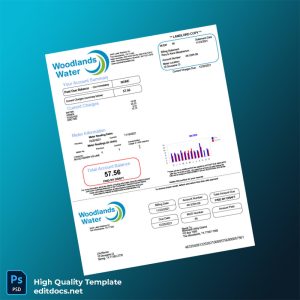 United States Woodlands Water District Editable Water Bill Template in Word and PDF formats