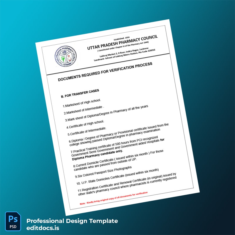 Editable Uttar Pradesh Pharmacy Council Registration Certificate Template in Word and PDF formats page 2 Page Preview