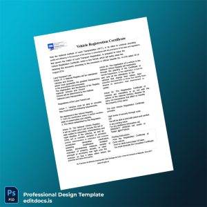 Editable Venezuela National Institute of Land Transportation Vehicle Registration Certificate Template (Word&PDF) Page Preview