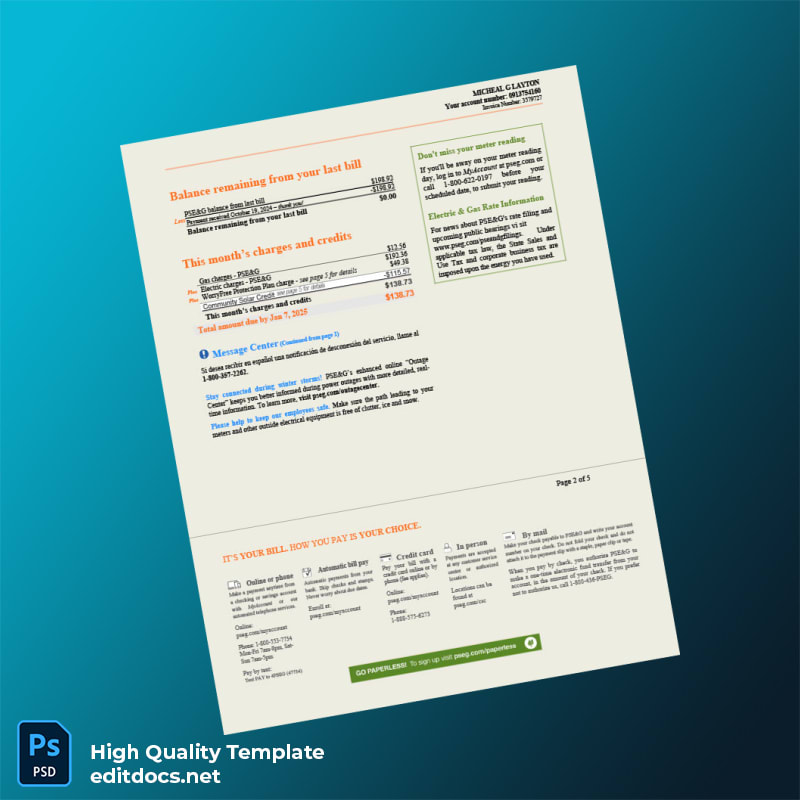 Watt Editable Utility Bill Template in Word and PDF formats page 2