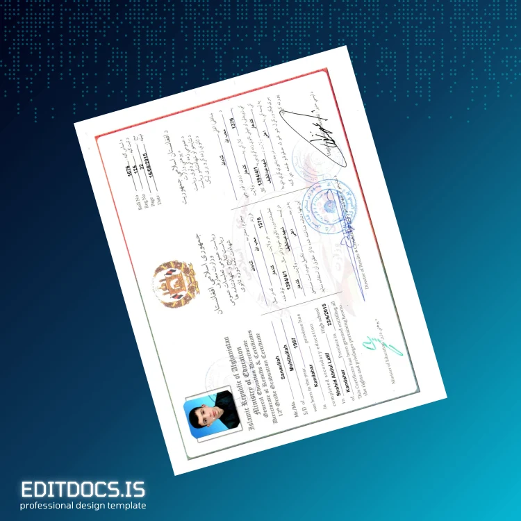 Editable Afghanistan Shahid Abdul Latif High School Diploma Page Preview - EditDocs