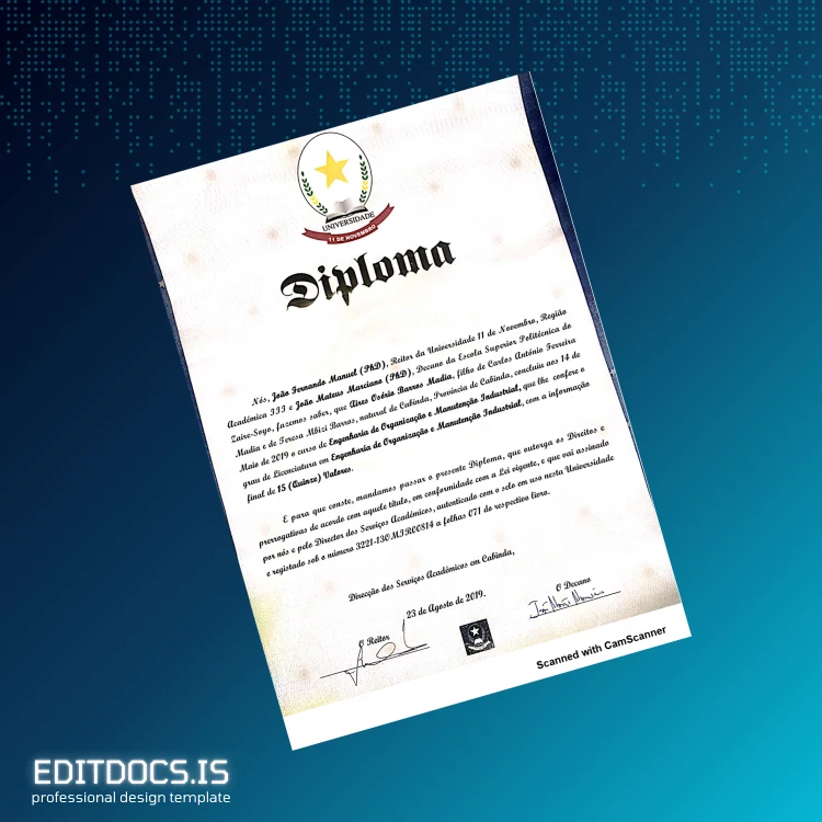 Editable Angola Universidade 11 de Novembro Bachelor's Degree in Engineering of Organization and Industrial Maintenance Page Preview - EditDocs