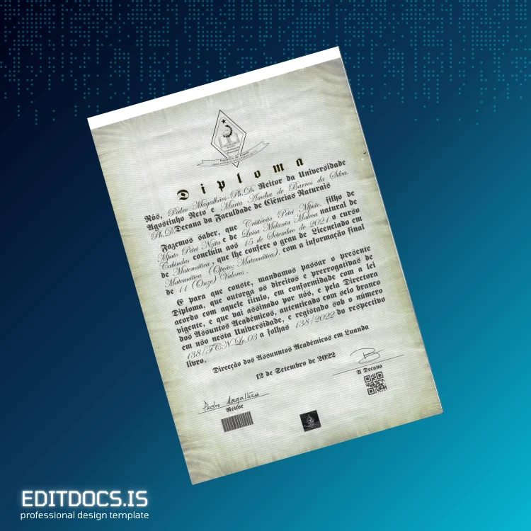 Editable Angola Universidade Agostinho Neto Bachelor of Science in Mathematics Template Page Preview - EditDocs