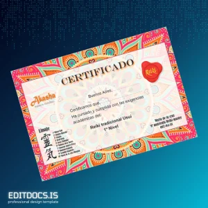 Editable Argentina Akasha Reiki Traditional 1st Level Certificate Template Page Preview - EditDocs
