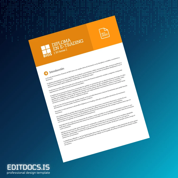 Editable Argentina BIOS School Diploma in E-Trading Template Page Preview - EditDocs