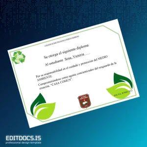 Editable Argentina Colegio N°8982 Perito Moreno Diploma in Environmental Care Template Page Preview - EditDocs