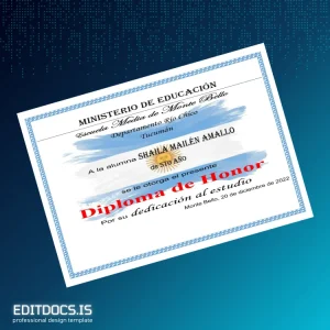 Editable Argentina Escuela Media de Monte Bello Honor Diploma Page Preview - EditDocs