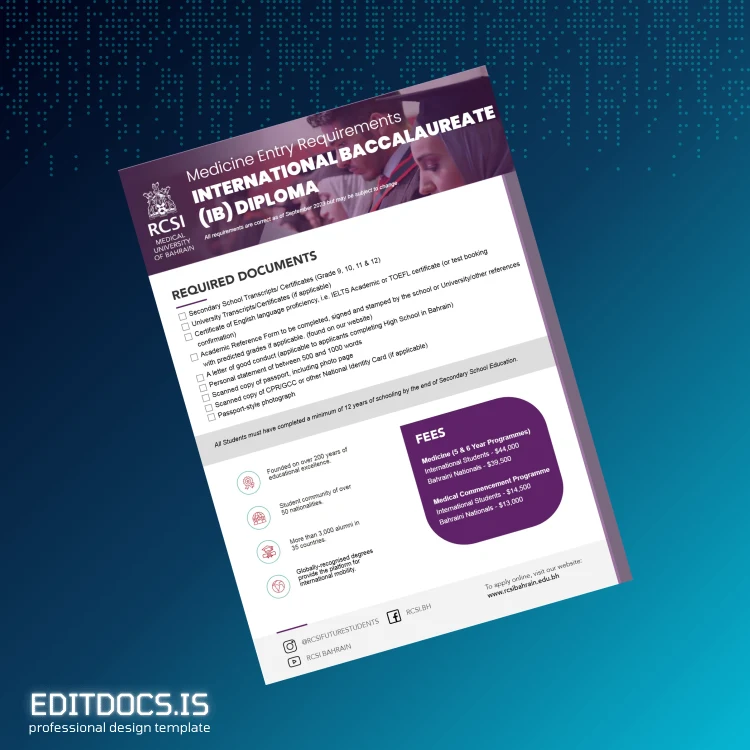 Editable Bahrain RCSI Medical University Bachelor of International Baccalaureate Diploma page 2 Page Preview - EditDocs
