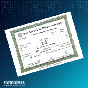 Editable Bangladesh Magura Polytechnic Institute Diploma in Engineering Certificate Page Preview - EditDocs