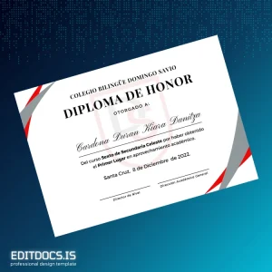 Editable Bolivia Colegio Bilingüe Domingo Savio Honor Diploma Template Page Preview - EditDocs