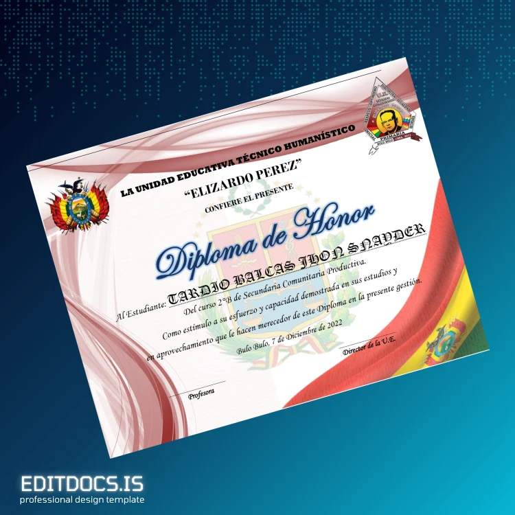 Editable Bolivia Elizardo Pérez Technical Humanistic Educational Unit Diploma page 5 Page Preview - EditDocs