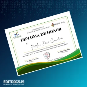 Editable Bolivia Unidad Educativa Técnica Humanística Nueva Aroma Diploma de Honor Template Page Preview - EditDocs