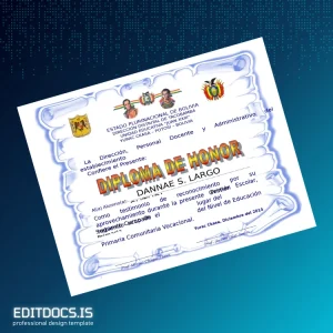 Editable Bolivia Unidad Educativa _Juan XXIII_ Honor Diploma Page Preview - EditDocs