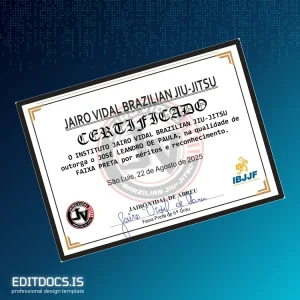 Editable Brazil Brazil Jairo Vidal Brazilian Jiu-Jitsu Black Belt Certificate Page Preview - EditDocs