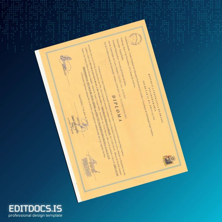 Editable Brazil Centro Estadual de Educação Profissional em Gestão e Tecnologia da Informação Technical Diploma Template Page Preview - EditDocs