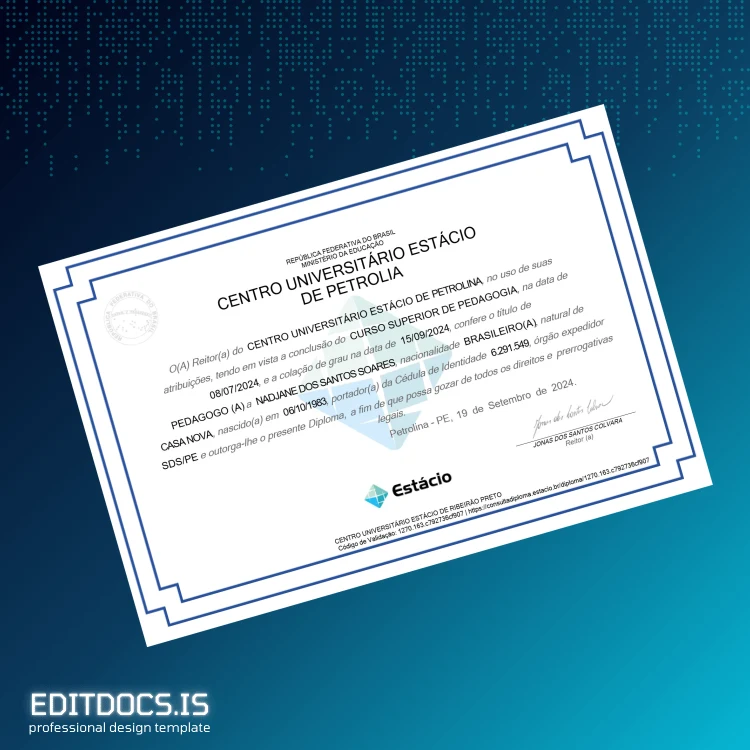 Editable Brazil Centro Universitário Estácio de Petrolina Bachelor of Education in Pedagogy Template Page Preview - EditDocs