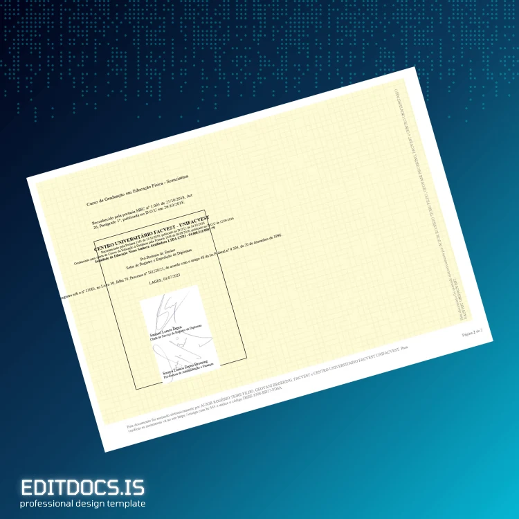 Editable Brazil Centro Universitário Facvest UNIFACVEST Bachelor of Physical Education Degree Certificate page 2 Page Preview - EditDocs