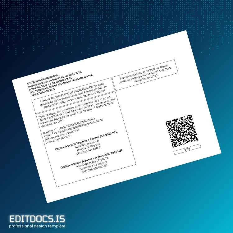 Editable Brazil Centro Universitário IBMR Bachelor of Psychology Degree Template page 2 Page Preview - EditDocs