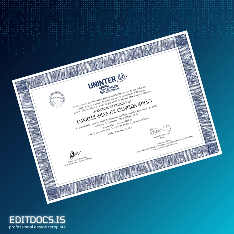 Editable Brazil Centro Universitário Internacional UNINTER Bachelor of Education Template Page Preview - EditDocs