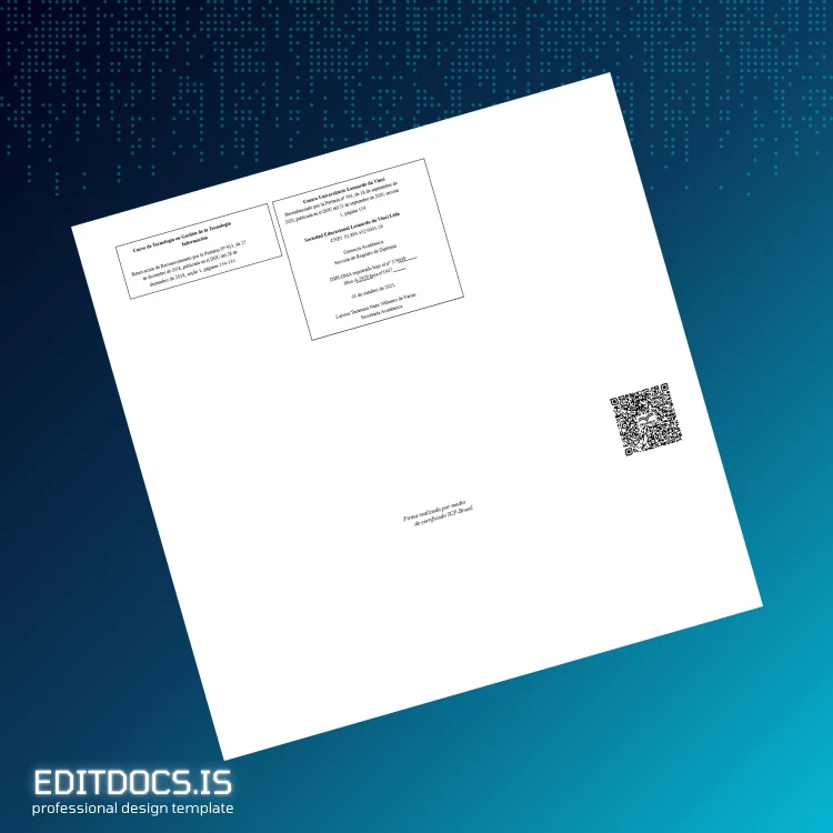 Editable Brazil Centro Universitário Leonardo da Vinci Technologist in Information Technology Degree Template page 2 Page Preview - EditDocs