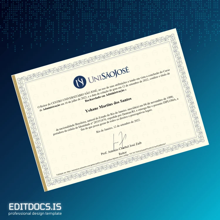Editable Brazil Centro Universitário São José Bachelor of Administration Template Page Preview - EditDocs