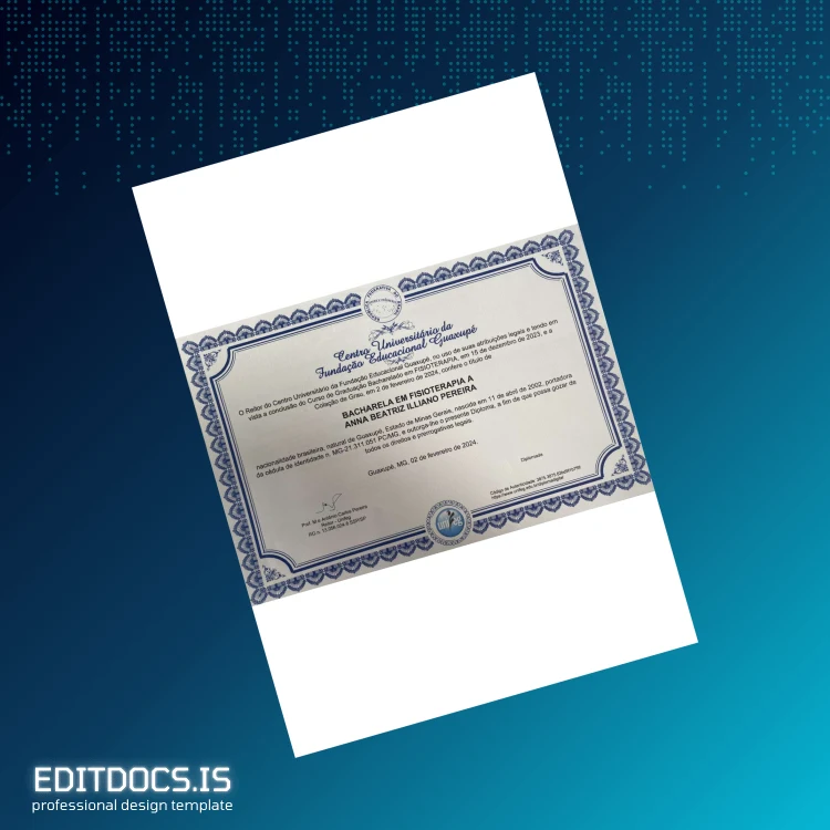 Editable Brazil Centro Universitário da Fundação Educacional Guaxupé Bachelor of Physiotherapy Template Page Preview - EditDocs