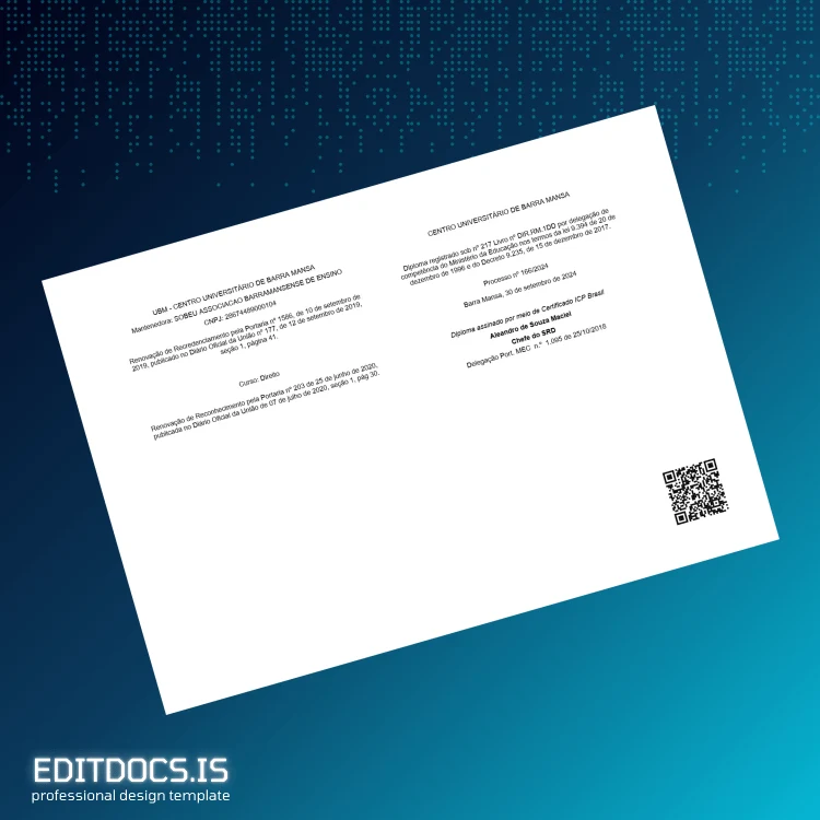 Editable Brazil Centro Universitário de Barra Mansa Bachelor of Laws Diploma page 2 Page Preview - EditDocs