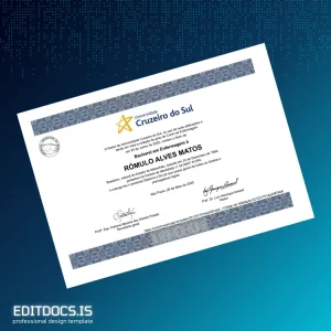 Editable Brazil Cruzerio do Sul University Bachelor of Nursing Diploma Page Preview - EditDocs