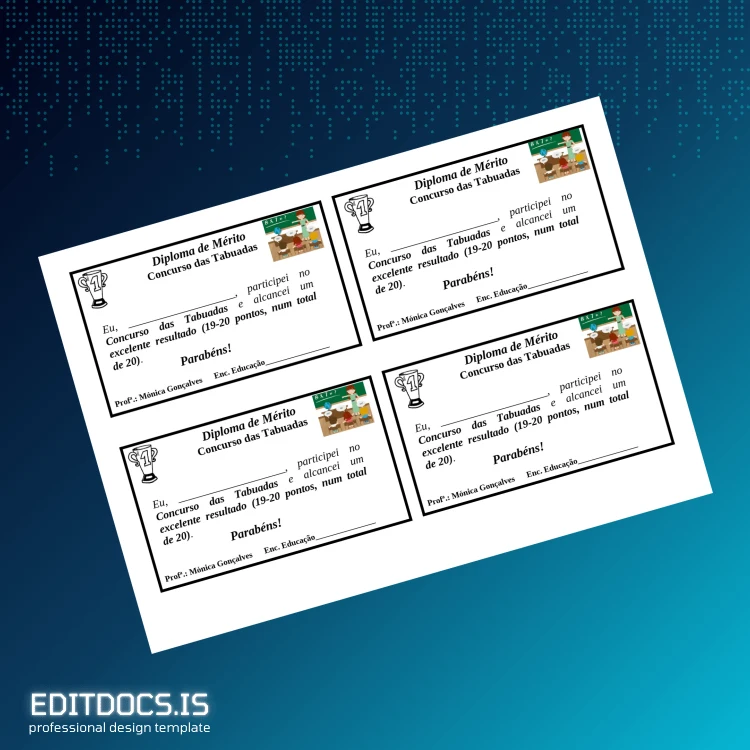 Editable Brazil Diploma of Merit Tabuadas Template Page Preview - EditDocs