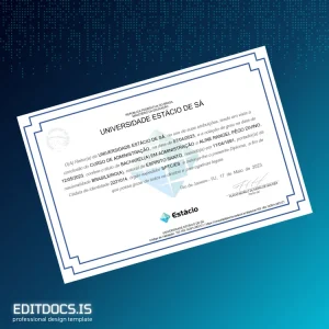 Editable Brazil Estácio University Bachelor of Business Administration Diploma Page Preview - EditDocs