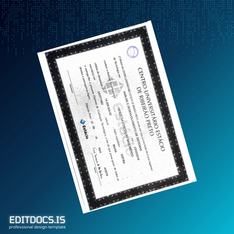 Editable Brazil Estácio de Ribeirão Preto Bachelor of Technology in Systems Analysis and Development Template Page Preview - EditDocs