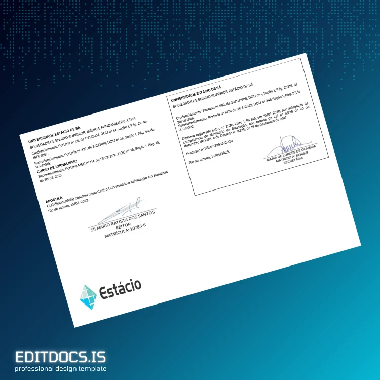 Editable Brazil Estácio de Sá University Journalist Diploma Template page 2 Page Preview - EditDocs