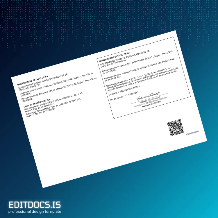 Editable Brazil Estácio de Sá University Technologist Diploma in Public Management page 2 Page Preview - EditDocs