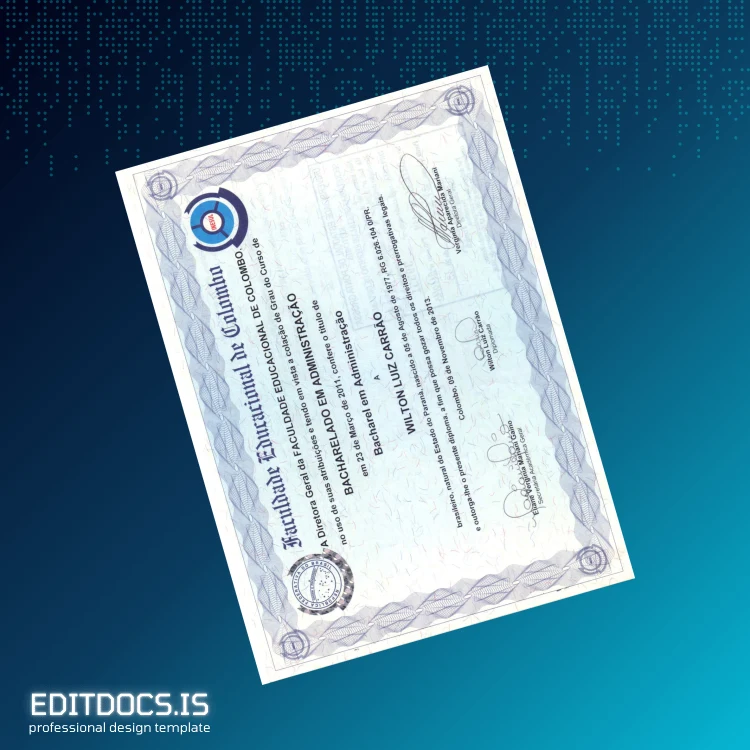 Editable Brazil Faculdade Educacional de Colombo Bachelor in Administration Template Page Preview - EditDocs