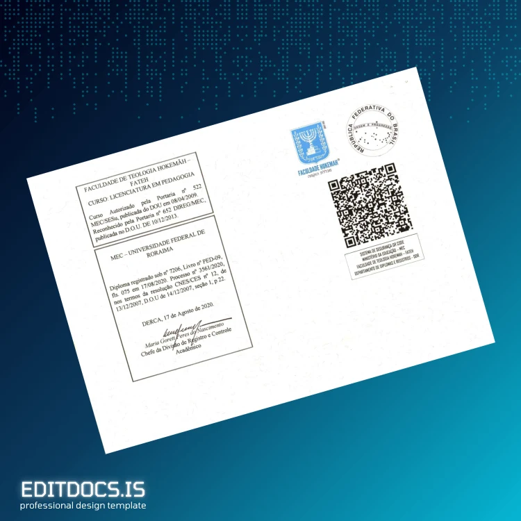 Editable Brazil Faculdade de Teologia Hokkien Bachelor Diploma Template page 2 Page Preview - EditDocs