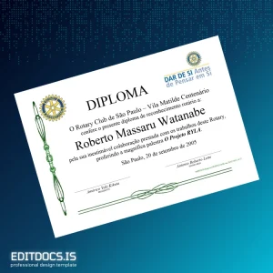 Editable Brazil Rotary Club Vila Matilde Recognition Diploma Template Page Preview - EditDocs