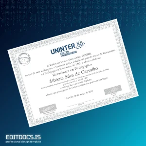 Editable Brazil UNINTER University Bachelor of Education Diploma Page Preview - EditDocs
