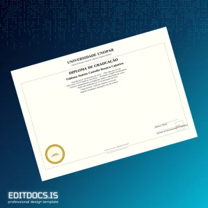 Editable Brazil UNOPAR Bachelor of Arts in Portuguese Language and Literature Diploma Page Preview - EditDocs