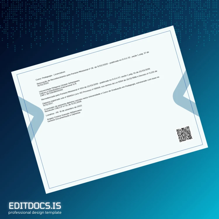 Editable Brazil Universidade Pitágoras Unopar Pedagogy License Certificate page 2 Page Preview - EditDocs