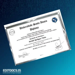 Editable Brazil Universidade Santo Amaro Bachelor of Nutrition Diploma Template Page Preview - EditDocs