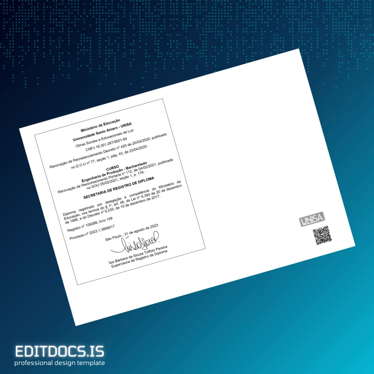 Editable Brazil Universidade Santo Amaro Bachelor of Production Engineering Template page 2 Page Preview - EditDocs