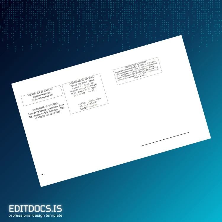 Editable Brazil Universidade de Sorocaba Bachelor of Pedagogy Diploma Template page 2 Page Preview - EditDocs