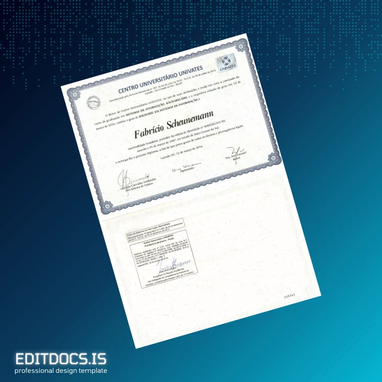 Editable Brazil University UNIVATES Bachelor of Information Systems Template Page Preview - EditDocs