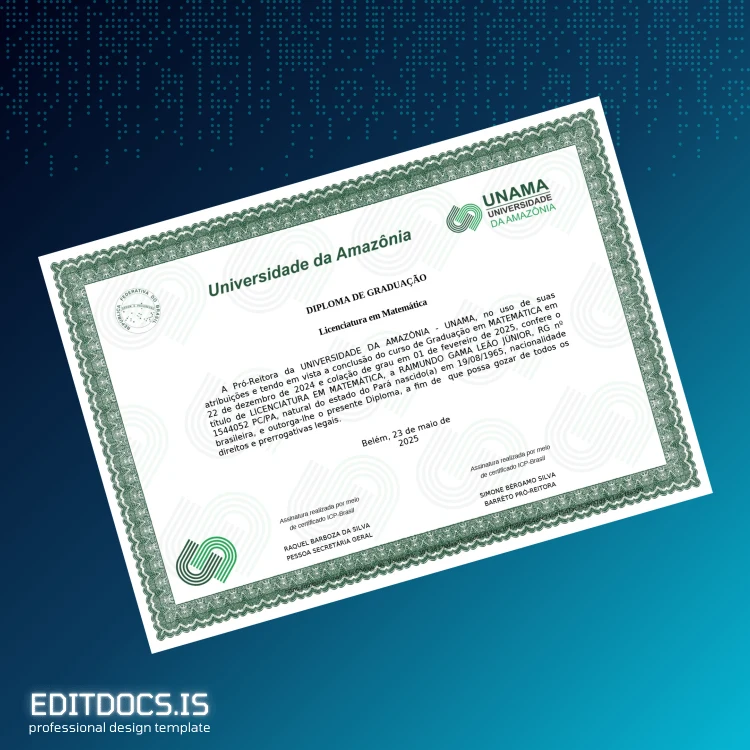 Editable Brazil University of Amazonia Bachelor of Science in Mathematics Template Page Preview - EditDocs