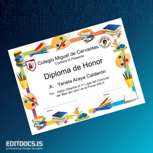 Editable Chile Colegio Miguel de Cervantes Honor Diploma Template Page Preview - EditDocs