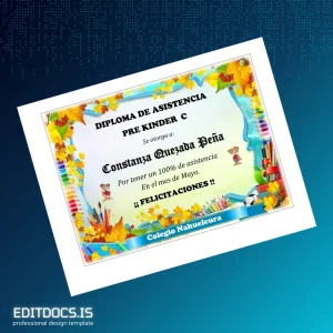 Editable Chile Colegio Nahuelcura Attendance Diploma Page Preview - EditDocs